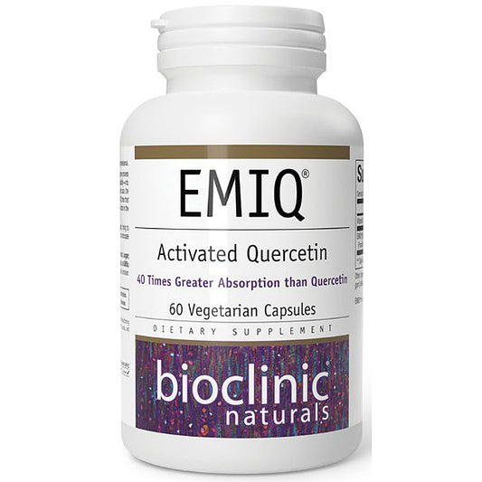 EMIQ Activated Quercetin supplement bottle with Bioclinic Naturals branding on a white background