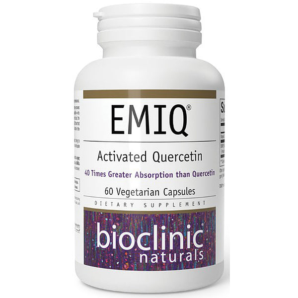 EMIQ Activated Quercetin supplement bottle with Bioclinic Naturals branding on a white background