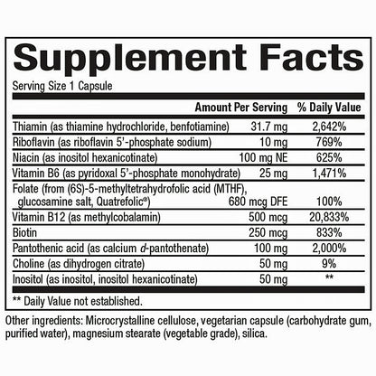 Supplement facts label with detailed nutritional information on a white background