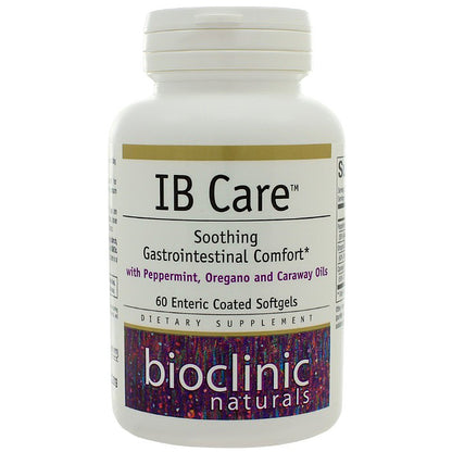 Supplement bottle labeled 'IB Care' by Bioclinic Naturals on a white background