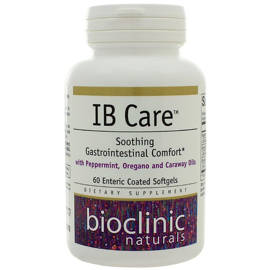 Supplement bottle labeled 'IB Care' by Bioclinic Naturals on a white background
