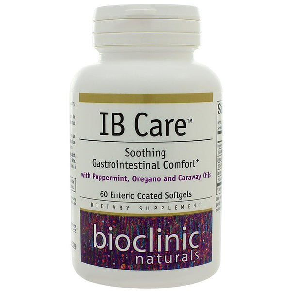 Supplement bottle labeled 'IB Care' by Bioclinic Naturals on a white background