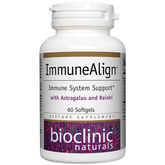 Supplement bottle labeled 'ImmuneAlign' by Bioclinic Naturals on a white background