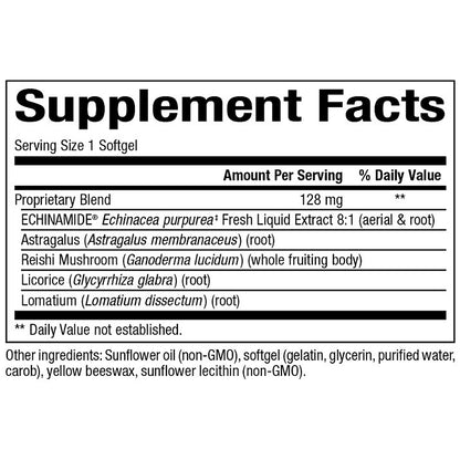 Supplement facts label with detailed ingredient list on a white background