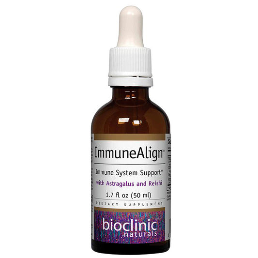 Bottle of ImmuneAlign supplement with dropper on a white background