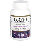 Supplement bottle labeled 'CoQ10' by Bioclinic Naturals on a white background