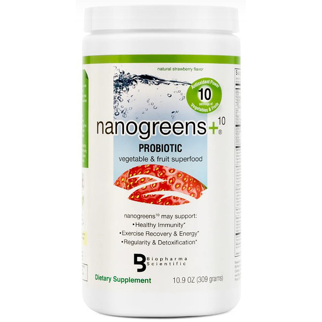 Biopharma Scientific NanoGreens+10 Probiotic (Strawberry) 10.9 oz (309 g)