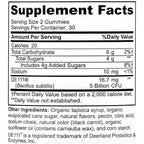 A black-and-white Supplement Facts label for Deerland Probiotics & Enzymes DE111 gummies, showing serving size, calories, nutrients, and other ingredients.