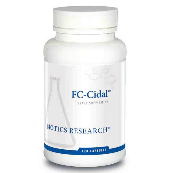 FC-Cidal dietary supplement bottle by Biotics Research on a white background