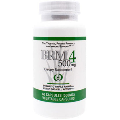 A bottle of Progressive Labs BRM4 500mg dietary supplement containing 60 capsules, labeled as a product for immune support.