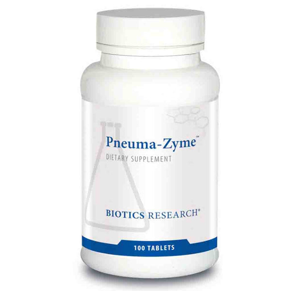 Biotics Research Pneuma-Zyme dietary supplement bottle on a white background