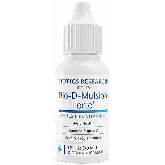 Biotics Research Bio-D-Mulsion Forte dietary supplement bottle on a white background