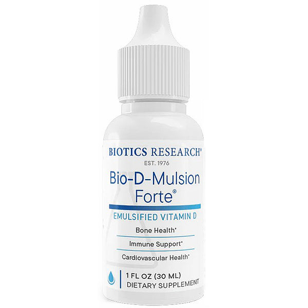 Biotics Research Bio-D-Mulsion Forte dietary supplement bottle on a white background