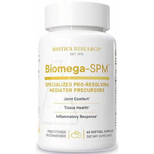 Biotics Research Biomega-SPM supplement bottle on a white background