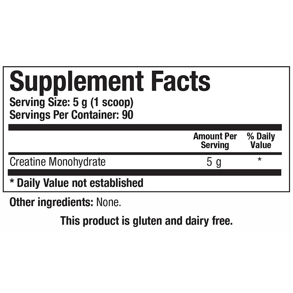 Supplement facts label for creatine monohydrate on a white background