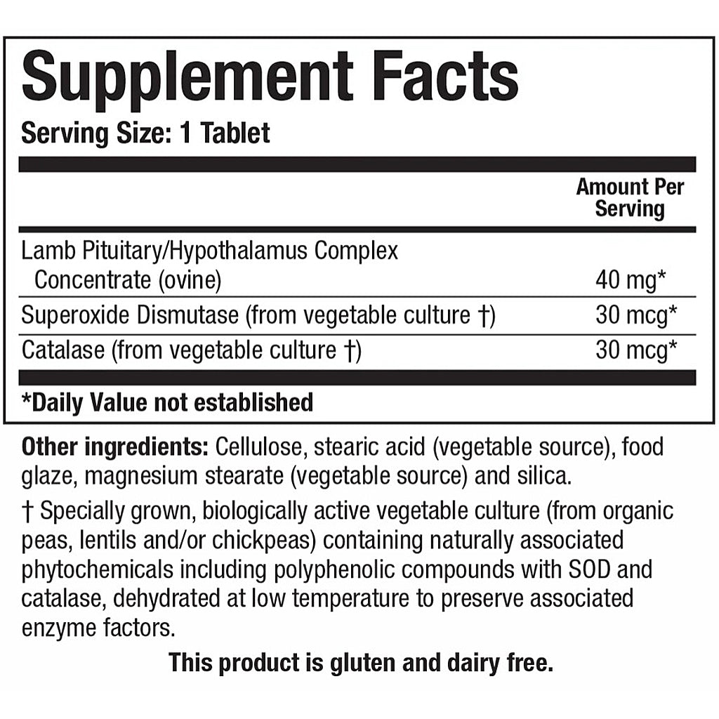 Supplement facts label for a tablet with detailed ingredient information.