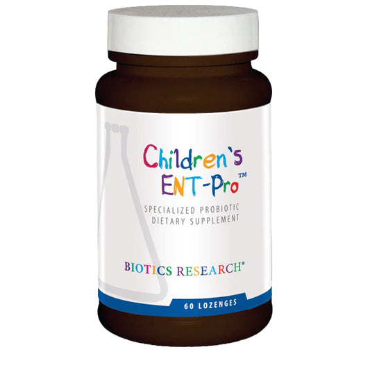 Children's ENT-Pro dietary supplement container with Biotics Research branding on a white background