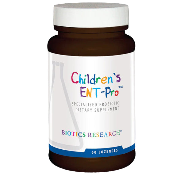 Children's ENT-Pro dietary supplement container with Biotics Research branding on a white background