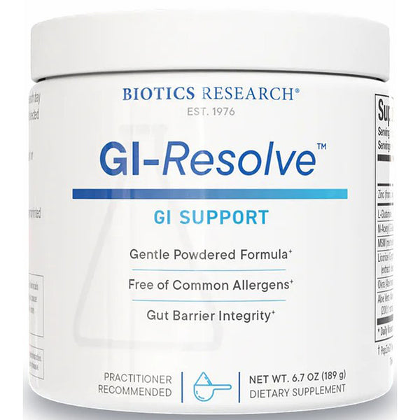 Biotics Research GI-Resolve supplement container on a white background