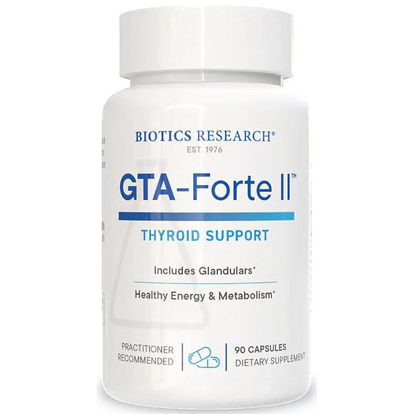 Biotics Research GTA-Forte II thyroid support supplement bottle on a white background