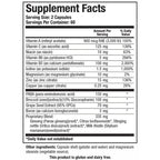 Supplement facts label with detailed nutritional information on a white background