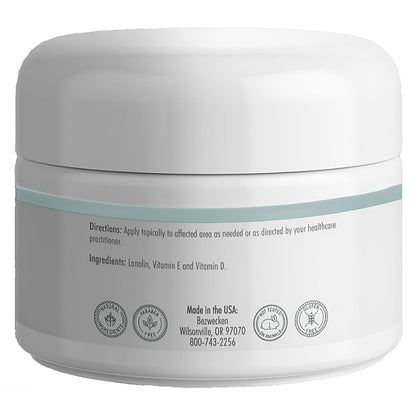 Gray jar with text and logos on a white background