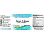 Label of Pacific Biologic Calm & Clear herbal supplement on a white background