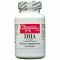 A white plastic bottle of Cardiovascular Research Ltd. DHA dietary supplement, featuring a white cap with a sealed product seal and a red and black label.