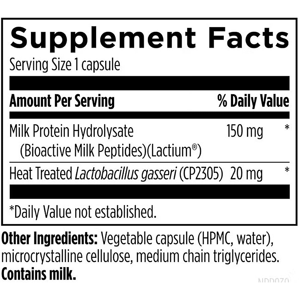 Supplement facts label with ingredients and serving size details.