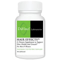 A white plastic bottle of DaVinci Laboratories Hair Effects dietary supplement with a green and black label, on a plain white background.
