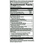 A black-and-white Supplement Facts label showing a daily supplement blend with ingredients such as biotin, zinc, copper, DL-Methionine, berry extract, and various herbal extracts, along with serving size and daily value information.