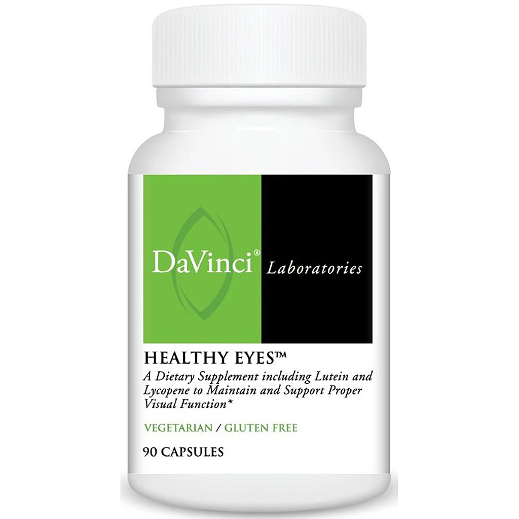 DaVinci Laboratories Healthy Eyes supplement bottle on a white background