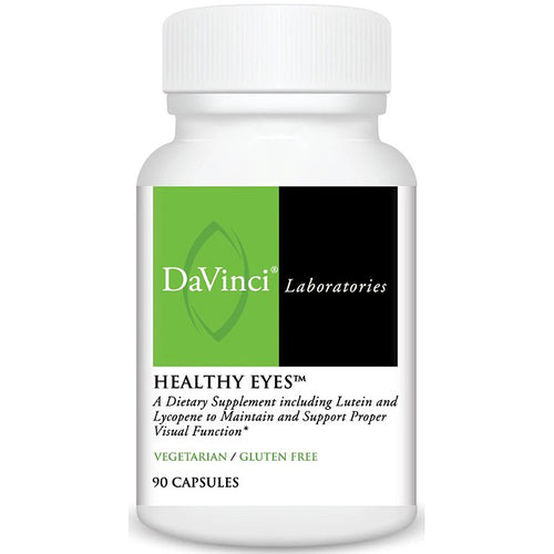 DaVinci Laboratories Healthy Eyes supplement bottle on a white background