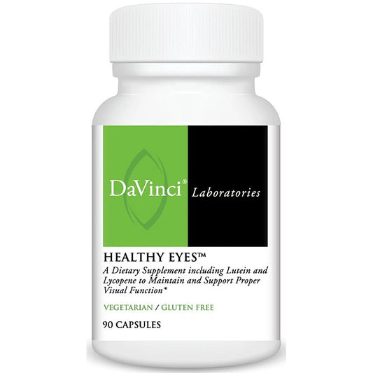 DaVinci Laboratories Healthy Eyes supplement bottle on a white background