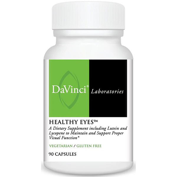 DaVinci Laboratories Healthy Eyes supplement bottle on a white background