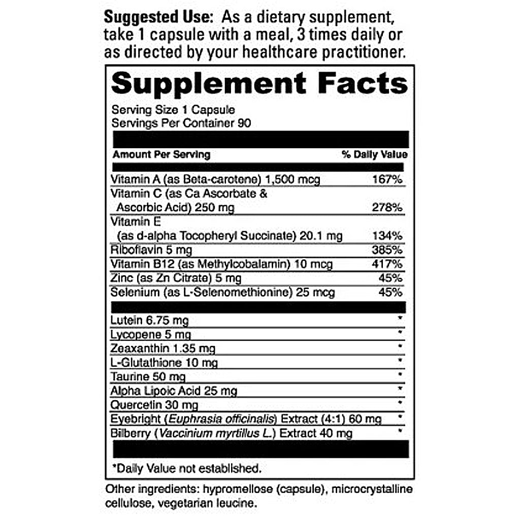 Supplement label with detailed nutritional information on a white background