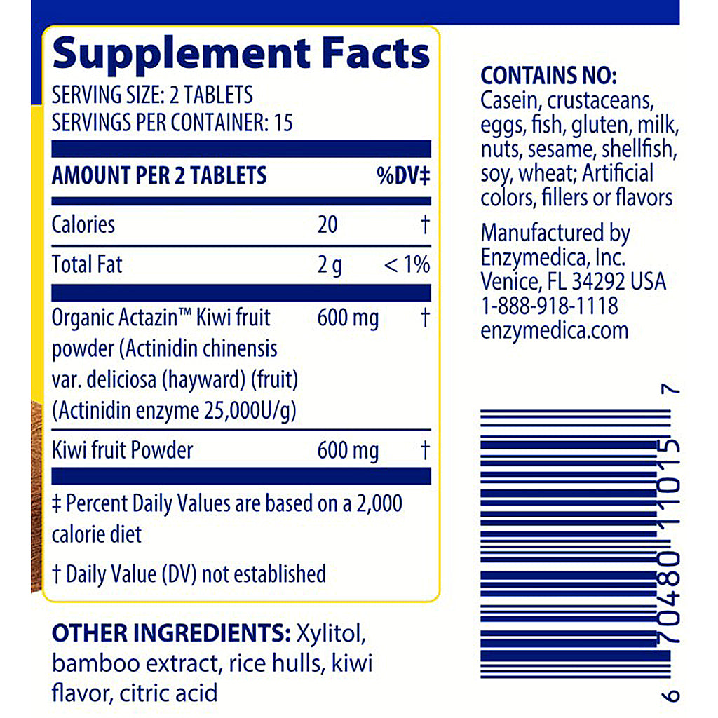 Supplement label with detailed nutritional information and ingredients on a blue background
