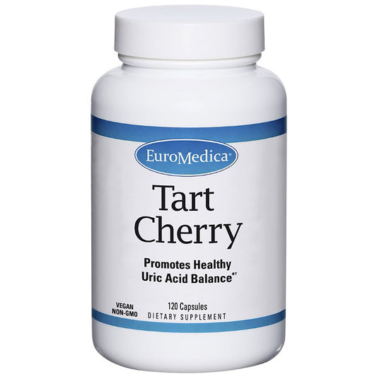 Supplement bottle labeled 'Tart Cherry' by EuroMedica on a white background