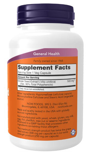 NOW Grape Seed Extract 500 mg Maximum Strength 90 veg capsules