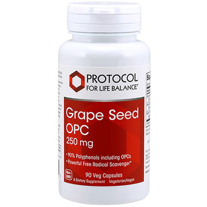 Grape Seed OPC 250mg, cardiovascular health, antioxidant, healthy tissues, brain and nerve support, front label