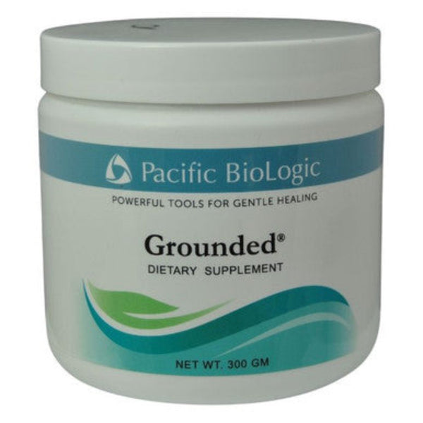 Pacific Biologic Grounded Dietary Supplement in a white container with a label indicating it is a dietary supplement for gentle healing, 300g net weight.