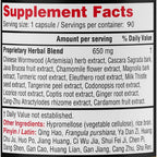 Supplement facts label with detailed ingredient list on a white background