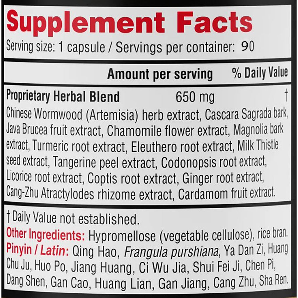 Supplement facts label with detailed ingredient list on a white background