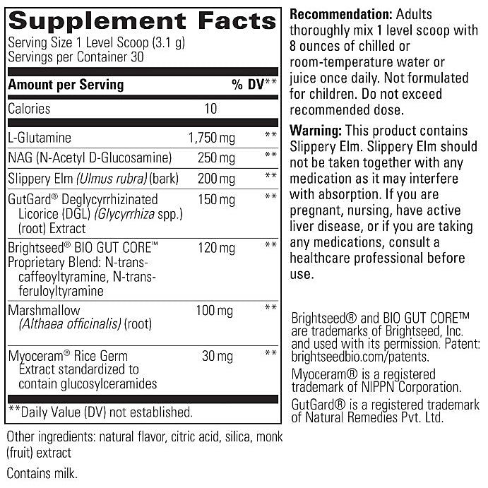 Supplement facts label with detailed nutritional information on a white background