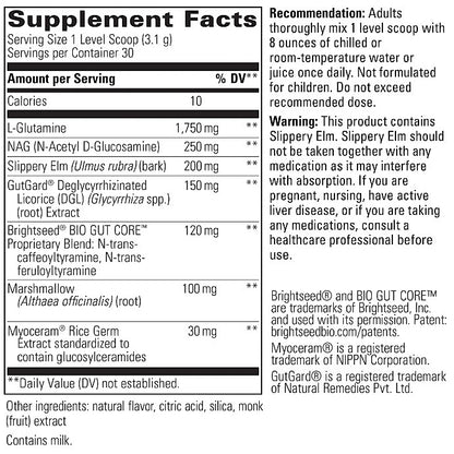 Supplement facts label with detailed nutritional information on a white background