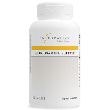Supplement bottle labeled 'Integrative Therapeutics Glucosamine Sulfate' on a white background