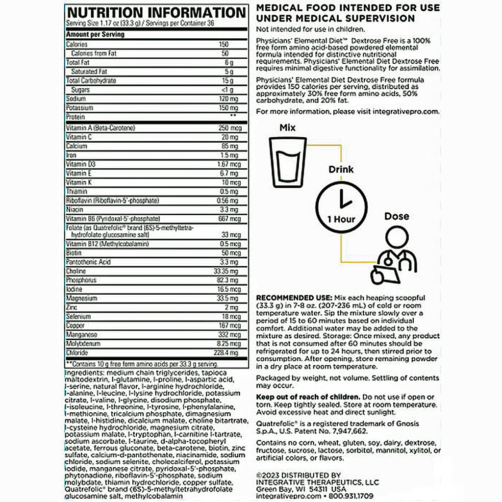Integrative Therapeutics Physicians Elemental Diet Dextrose Free 36 scoops (1296 g)