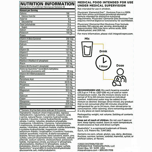 Integrative Therapeutics Physicians Elemental Diet Dextrose Free 36 scoops (1296 g)