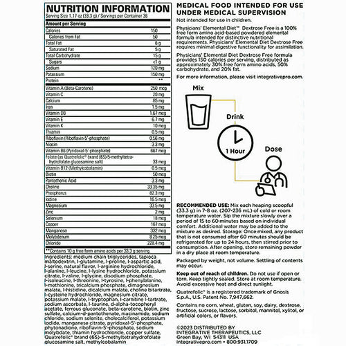 Integrative Therapeutics Physicians Elemental Diet Dextrose Free 36 scoops (1296 g)