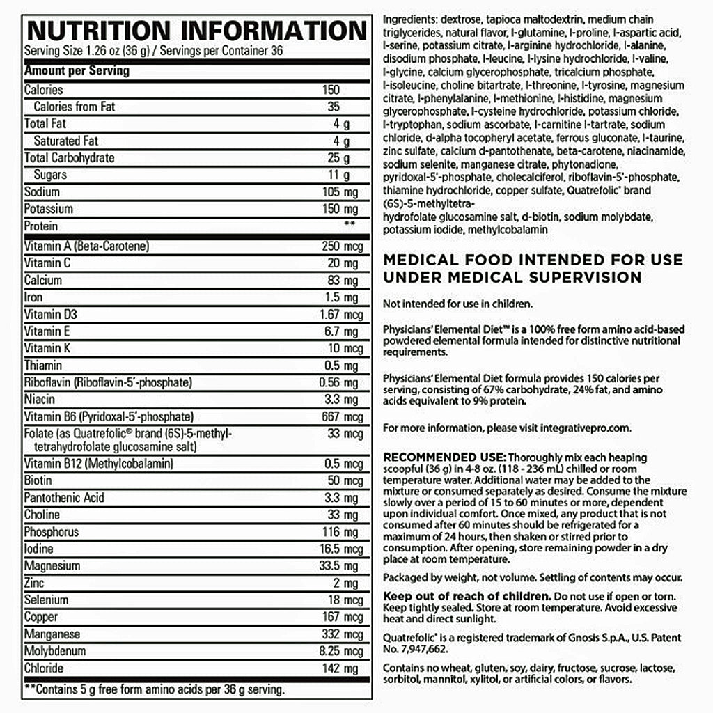 Integrative Therapeutics Physicians Elemental Diet 36 scoops LARGE (1296 g)